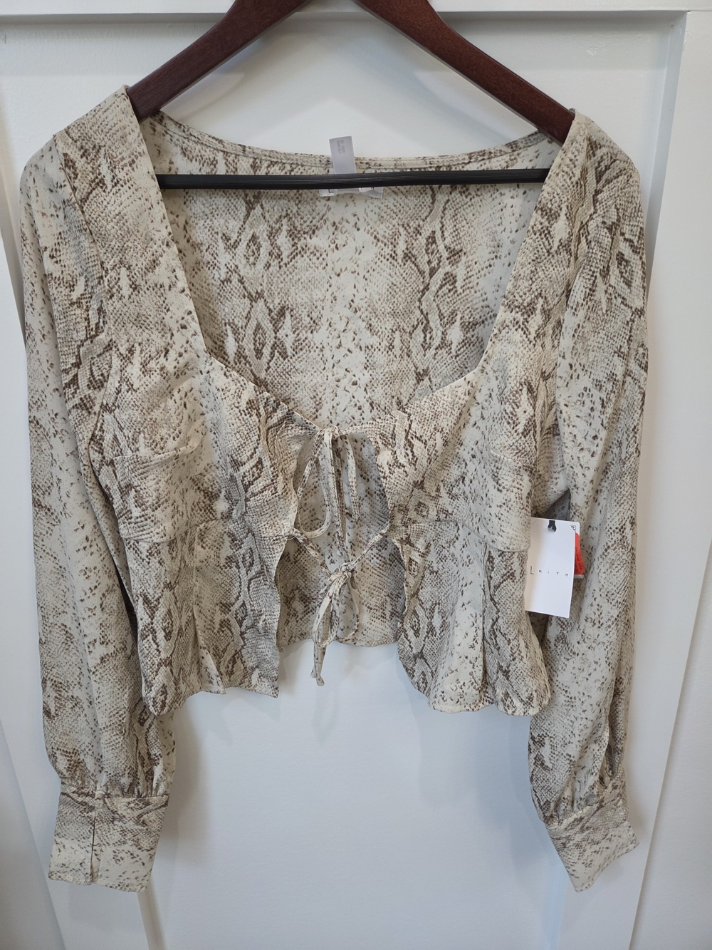 Leith Beige Snake Print Tie-Front Blouse